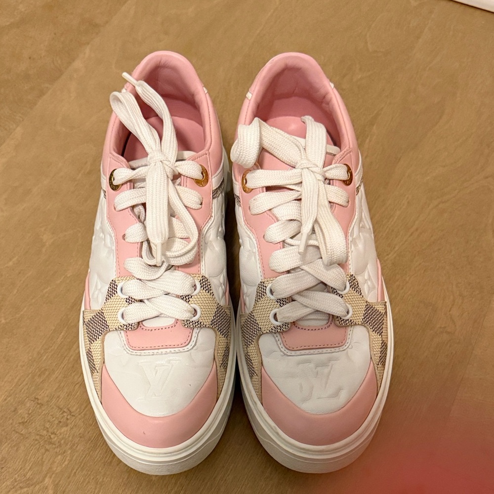Louis Vuitton Pink and White Lace-Up Sneakers size 6